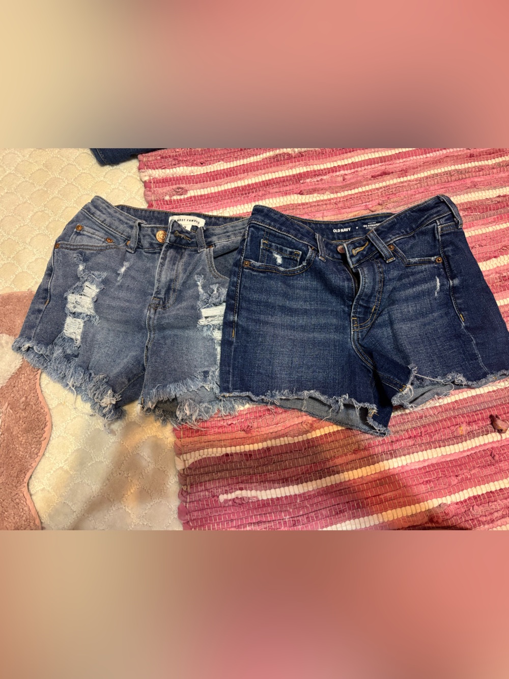 Almost Famous Distressed Denim Cutoff Shorts - Light & Dark Wash